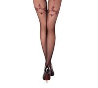 Black Secret Ballerina Prive Patterned Mock Suspender Tights-S/M-Black/Bordeaux, Black / Bordeaux, M