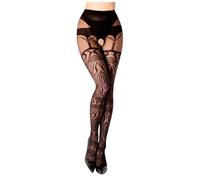 Black Secret Ballerina Tiger Mock Suspender Tights [BS122], Black, XL