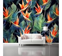 Black Self-Adhesive Wallpaper Mural, Tropical Strelitzia Banana Leaf Patterned Wall Decor for Living Room Bedroom, Home Decoration Wall Stickers for Teen Kids Bedroom Playroom 200 x 140 cm