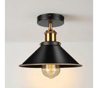 Black Semi Flush Ceiling Light 22cm Metal Cone Shade Industrial Style