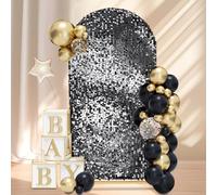 Black Sequin Arch Backdrop Cover: 6FT Party Arch Cover Sparkly Fitted Fabric Arch Covers for Birthday Party Halloween