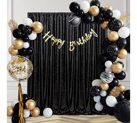 Black Sequin Backdrop Curtains 2 Pcs 3.3ftx8ft Sparkle Backdrop Fabric | Glitter Background Drapes Curtains for Birthday Wedding Party Ceremony Stage Photo Booth Decoration