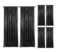 Black Sequin Backdrop Curtains 6 Pieces 2FTx8FT Shimmer Birthday Wedding Photograph Baby Shower Decoration Backdrop Fabric for Christmas Party Decoration