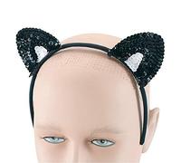 Black Sequin Cat Ears Headband (1 Pc.) - Perfect for Festivals, Parties, and Everyday Wear Halloween Halloween