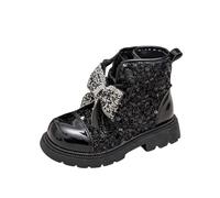 Black Sequin Girls Ankle Boots Bow Accents Lace Up Party Shoes Size 10
