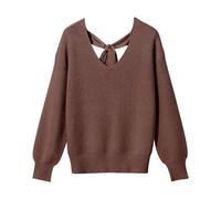 Black Sequin Jumper Women's Round Neck Wide Mouth Sleeve Sweater Loose Versatile Solid Color Fashion Temperament Versatile Knitted Sweater Oversized Jumper Dress for Women UK (Brown, L)