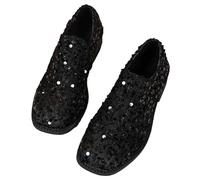 Black Sequins Block Low Heels Square Toe Pumps Ladies Women's Slip-On Loafers with Sequin Glitter Chunky Heel Dress Shoes for Party Wedding Size 5