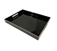 Black Serving Tray with Handles, Decorative Organizer for Ottoman Coffee Table, Living Room, Bedroom, Bathroom, Kitchen Tabletop, Large Plastic Tray 16"x12"