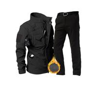 (Black set, M 50-60kg) Military Fleece Warm Sets Men Shark Skin Soft Shell Tactical Jacket+Army Cargo Pant 2 Pcs Suits Outdoor Windproof Waterproof Set