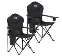 (Black, Set of 2) Get Fit Premium Folding Camping Chair - Thick Padded With Magazine Pocket, Cup Holder & Carry Bag - Lightweight 3Kg - Capacity 130Kg