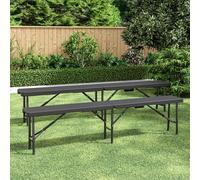 (Black) Set of 2 Rattan Plastic Outdoor Folding Benches