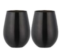 (Black) Set of 2 Stainless Steel Stemless Wine Glasses for Travel