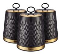 (Black) Set of 3 Storage Canisters for Tea Coffee Sugar