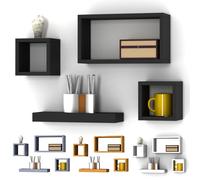 Urbn-Living Urbnliving Height 16Cm Set Of 4 Wooden Black Cube Shelves Wall Storage Display