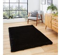 Think Rugs Super Teddy Black Rectangle 150 x 230cm Polyester Plain Shaggy, Black