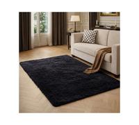 (Black) Shaggy Rug 140x200cm (4.6ftx6.6ft) Luxury Faux Fur Area Rug - Super Soft Durable Carpet UK