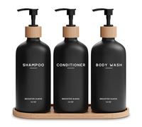Black Shampoo and Conditioner Dispenser Set by Brighter Barns - Body Wash, Shampoo Dispenser for Shower with Pump - Refillable Plastic Shower Soap Dispenser for Bathroom Decor in Home, Airbnb (Black)