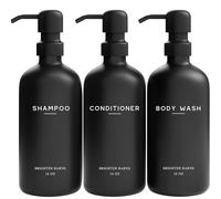 Black Shampoo and Conditioner Dispenser Set by Brighter Barns - Refillable Plastic Shower Soap Dispensers for Bathroom - Body Wash & Shampoo Bottles - Modern Bathroom Decor for Hotel, Airbnb (Black)