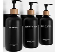Black Shampoo and Conditioner Dispenser Set Wall Mounted by Brighter Barns - Shampoo Dispenser for Shower Wall 3 Chamber No Drill - Shower Bottles Refillable with Labels for Bathroom, Airbnb (Black)