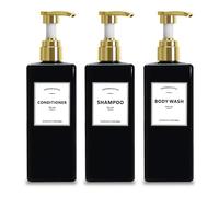Black Shampoo Bottles with Gold Pump YACEYACE 16.9oz Set of 3 Shampoo and Conditioner Dispenser Empty Black Shower Bottles, Elegant Boutique Shampoo Dispenser for Bathroom, Lotion, Salon