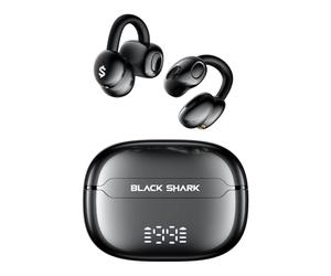Black Shark Clip-On Earbuds, Open Ear Earbuds, Music and Game Dual Modes, 5g Lightweight & Digital Display Design, DNN Clear Calls, 50H Play Time, Comfort Fit for Sports, Running, Workout