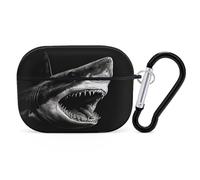 Black Shark Head Earbuds Organizer Shockproof Protective Airpods Pro Cover with Carabiner Clip Anti Fall Carrying Earphone Case Cover for Airpods Pro 2nd Generation Black
