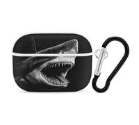 Black Shark Head Earbuds Organizer Shockproof Protective Airpods Pro Cover with Carabiner Clip Anti Fall Carrying Earphone Case Cover for Airpods Pro 2nd Generation White