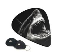 Black shark head Guitar Picks 6 Pcs, 0.46mm Thickness Celluloid Plectrum with Leather Picks Holder, Personalized Guitar Pick for Bass Electric Acoustic Guitars Lovers Gift