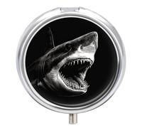 Black Shark Head Pill Box Portable Mini Travel Pill Organizer Holder 3 Compartment Decorative Round Pills Case Exquisite Daily Vitamin Container for Cod Liver Oil