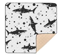 Black Shark Prints Baby Play Mat for Floor, 50x50 inch Playpen Mat,Thicken Soft Non-Slip Tummy Time Mat for Toddlers and Infants