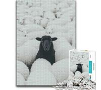 Black Sheep Among White Wooden Jigsaw Puzzle 300 Pieces, Gift for Adults | Clear image details - focused tabletop leisure during indoor leisure.