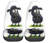 Black Sheep Cartoon Character Eating Driver Passenger Seat Protector Set Of 2 Front Seats Cover Anti-Sweat Breathable Bucket Seats Cover For Men Trucks Four Seasons