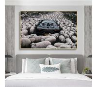 Black Sheep in Flock Wall Art Poster Black Pigeon in Pigeon Flock Canvas Art Prints Car in Flock Decor Picture(70x100cm/Frameless)