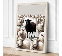 Black Sheep in White Modern Canvas Wall Art Print 18x12 Inch (46 x 30 cm)