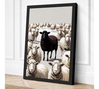 Black Sheep in White Modern Canvas Wall Art Print 30x20 Inch (76 x 51 cm)