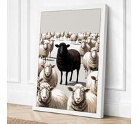 Black Sheep in White Modern Canvas Wall Art Print 30x20 Inch (76 x 51 cm)
