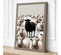 Black Sheep in White Modern Canvas Wall Art Print 30x20 Inch (76 x 51 cm)