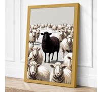 Black Sheep in White Modern Canvas Wall Art Print 36x24 Inch (91 x 61 cm)