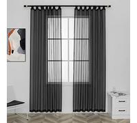 Black Sheer Curtains for Bedroom 96 Inches Long Light Filters Tab Top Sheer Curtains for Living Room，Pergola,Porch,Cabana Gazebo Indoor/Outdoor Voile Sheer Drapes,52 X 96 Inch