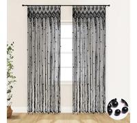 Black Sheer Gothic Curtains for Bedroom,Dark Academia Moody Boho Eclectic Macrame Lace Crochet Look Goth Halloween Curtains for Living Room 84 Inches Long
