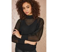 Black Sheer Roll Neck Jumper With Knitted Vest Top Yumi Black S