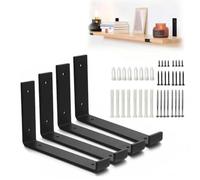 Black Shelf Bracket, 4PCS 6 Inch Heavy Duty Iron Shelf Brackets Industrial L Shape Right Angle Wall Brackets for DIY Shelving Projects with High Strength Screws and Anchors