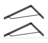 Black Shelf Brackets Heavy Duty Steel Modern Design 180mm L x 140mm H x 4mm Thick (Pair)