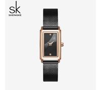 (black) Shengke Women Watches Fashion Geneva Design Ladies Watch Luxury Brand Rectangle Quartz Wristwatches Luxury Gifts For Women Clock