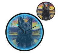 Black Shepherd Dog Night Light Wall Clock LED Wall Clocks Silent Battery-Operated Glow in The Dark Large Digital Display for Bedroom Living Room Kitchen, 12 Inch