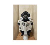 Black Shih Poo Dog in Bathroom Art Canvas Poster Bedroom Decor Landscape Office Room Decor Gift 08x12inch(20x30cm)