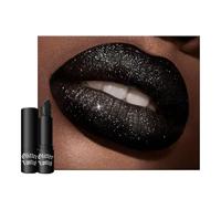 Black Shimmering Lipstick, Dark Color Lip Stick Dazzling Glitter Lips Balm, 3D Diamond Shining Pearlescent Highly Pigmented Lip Makeup, Smooth Full Coverage Halloween Women Gift