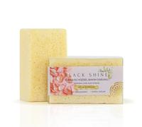 Black Shine Turkish Hammam Exfoliating Sponge-Infused Soap Bar (Pack of 4)- Loofah Body Scrubber for Shower - Gift-Ready Bathroom Essential,(Rose & Olive Oil)