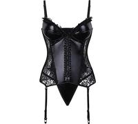 Black Shinny Women Gothic Lace Corset Faux Leather Bra Bustier Lingerie Plus Size