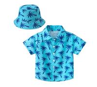 Black Shirt Boys Toddler Boys Girls Short Sleeve Summer Casual Cartoon Prints Gentleman Tops Hawaiian Beach Holiday Floral Shirts T Shirt Hat Set Shirt S Boy, sky blue, 5-6 Years
